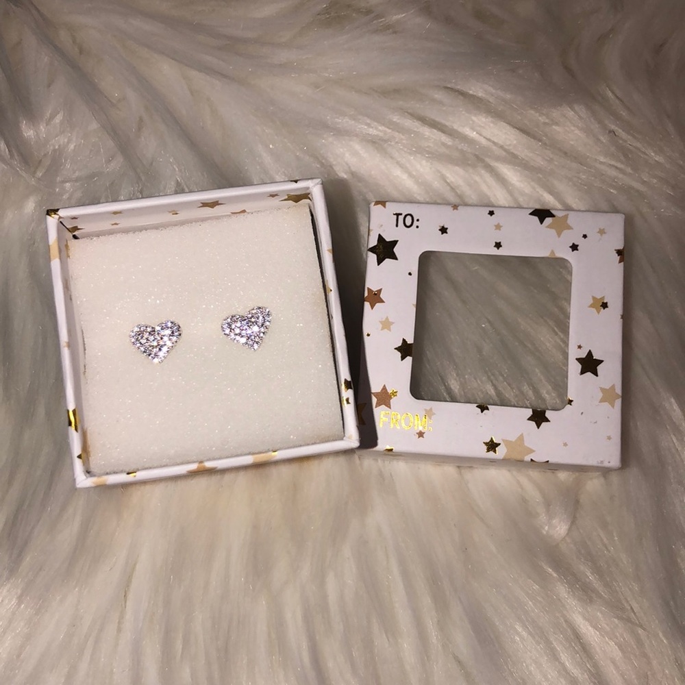 Pave Stone Heart Stud Earrings
